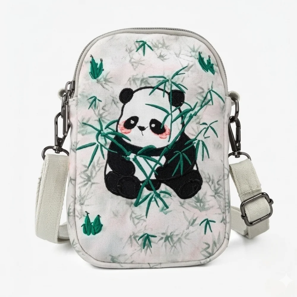 Crossbody Bag Cell Phone Concert Bag Adjustable Strap, Panda Bamboo, 7